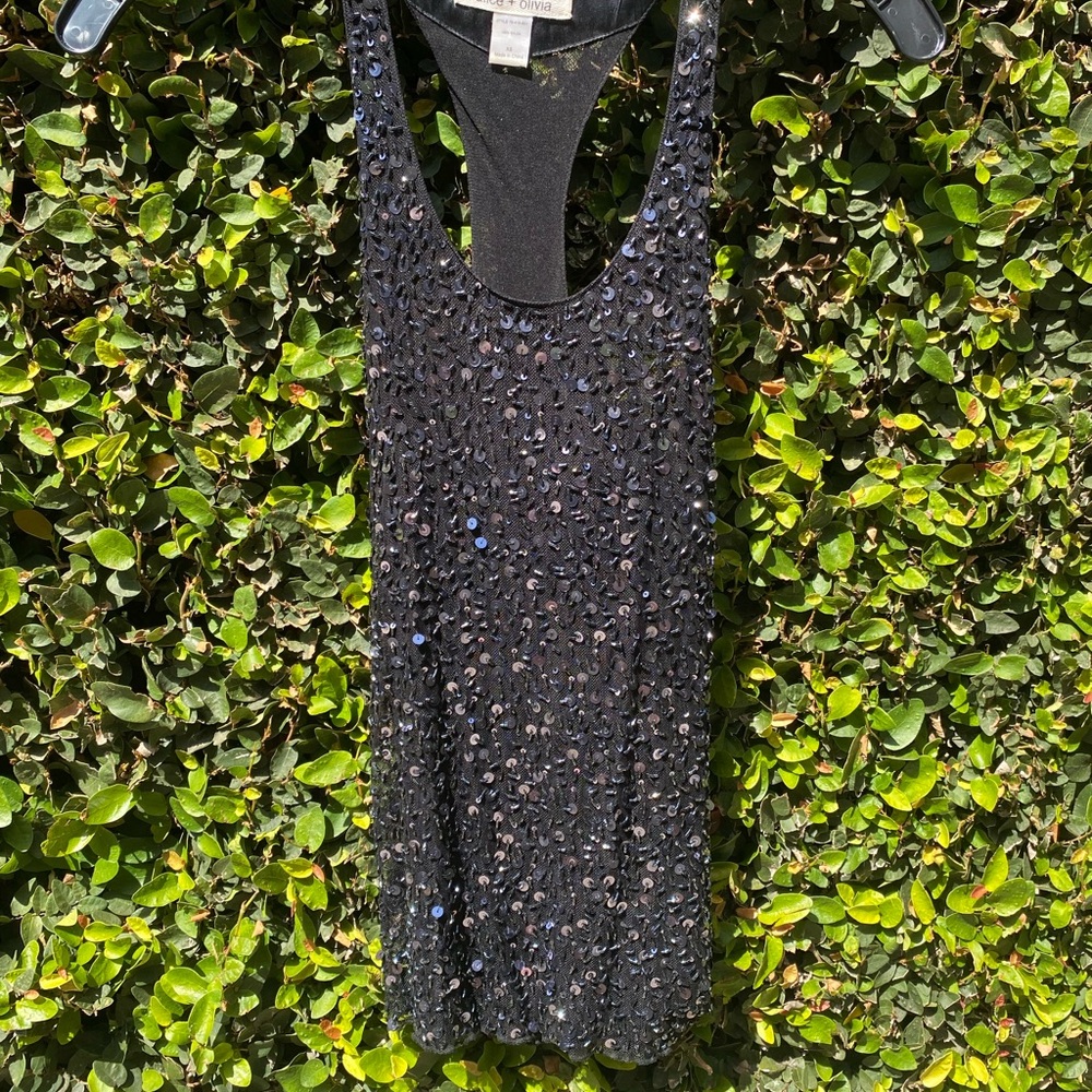 Alice and Olivia Sequin Black Sleeveless Top xs